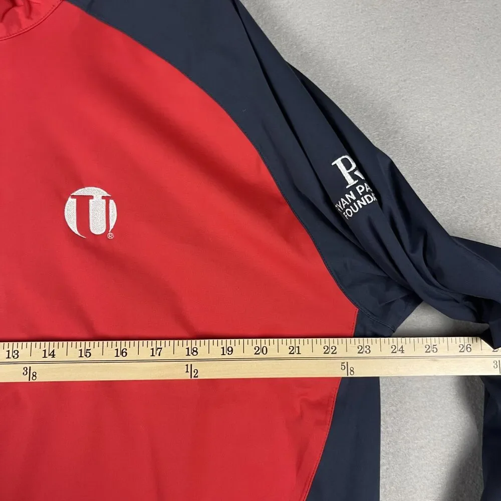 FootJoy FJ Hydroknit Mens Jacket Large Red Blue Long Sleeve 1/4 Zip Golf Logo‎